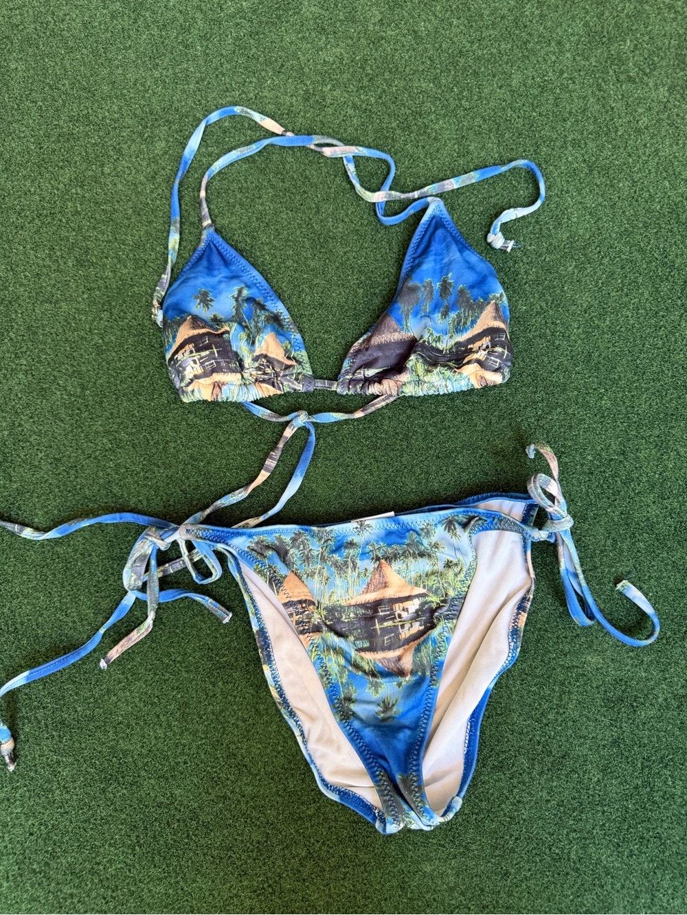 Blue Tropical Print Tie-Side Kids Bikini